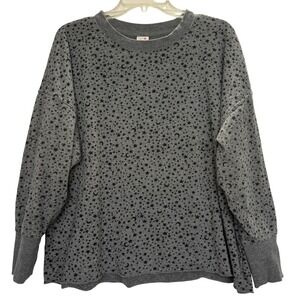 Secret Treasures Gray Star Moon Print Long Sleeve Raw Hem Sweatshirt Womens M